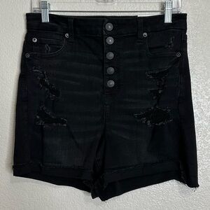 NWT American Eagle Black Curvy Super High-rise Distressed Shorts, Size 10